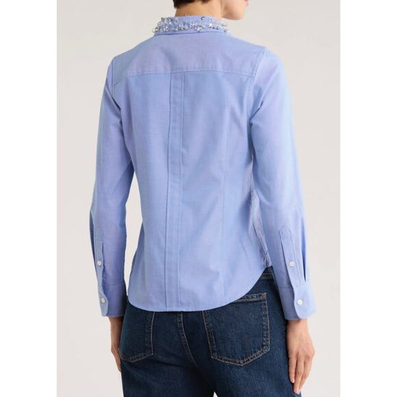 Jason Wu Blue Embellished Collar Button Up Shirt NEW Small- Glam, Preppy - Picture 2 of 11
